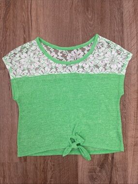 Justice Girls' Green Lace Yoke Tie-Front Top